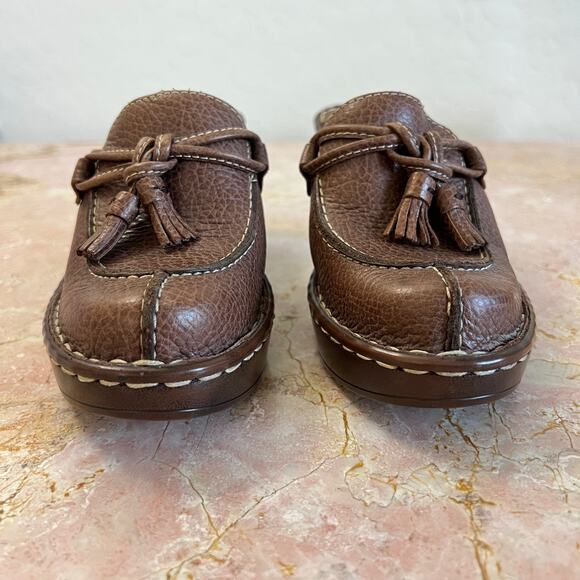 Nicole Brown Leather Loafer Slip On Clog Mules 90s Academia Vintage Tassel 6.5 - Picture 6 of 11